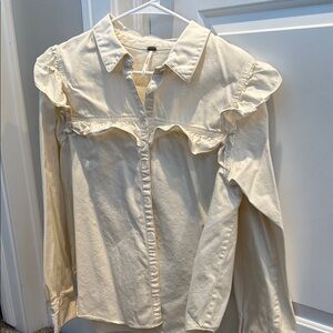 Free People Women's Cream Ruffle Blouse